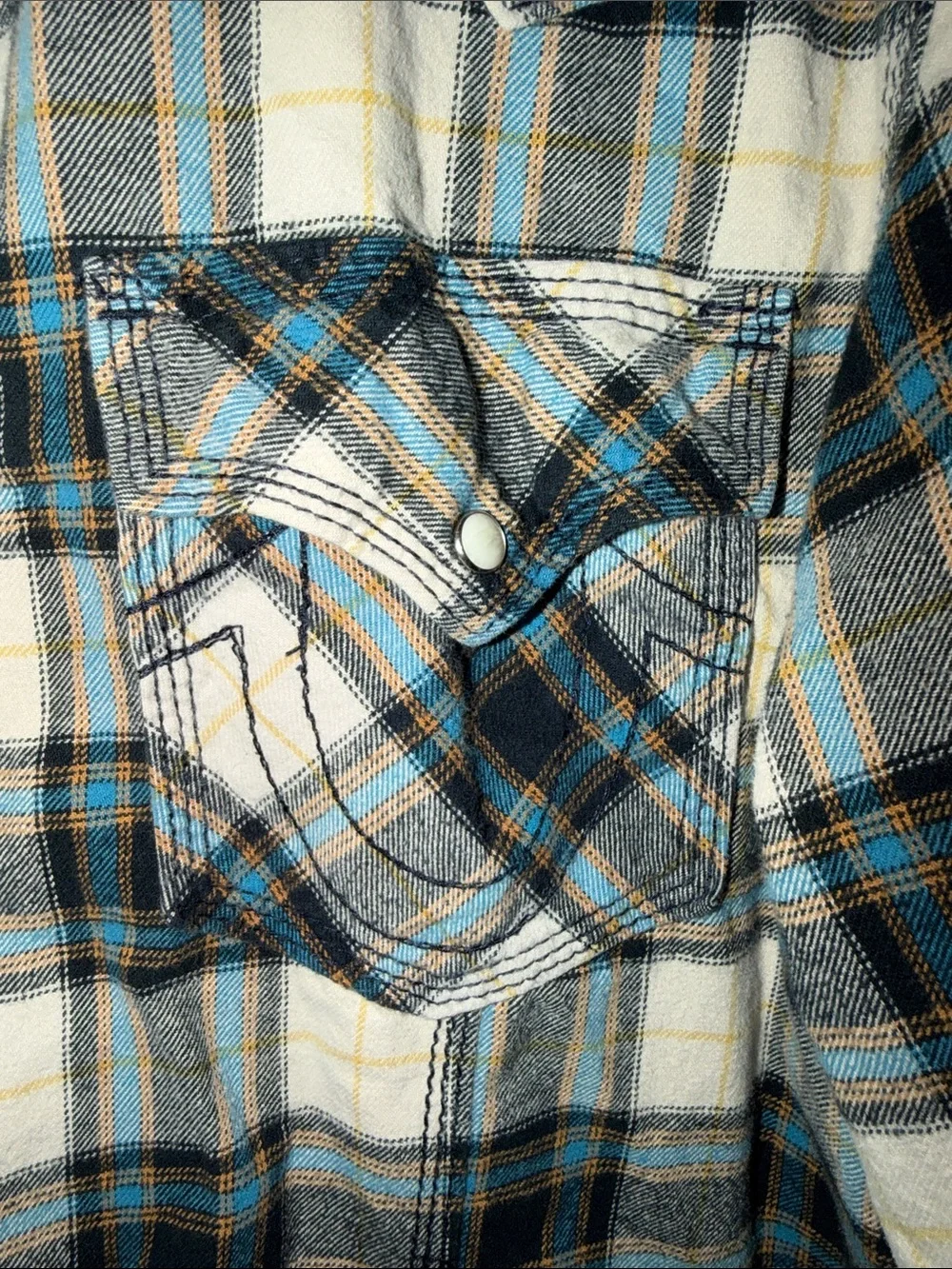 True Religion Men's Plaid Button-Up Shirt in White, Black & Blue